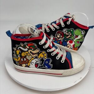 Nintendo Super Mario High Top Sneakers Boys Sz 13 Black Mario Luigi Bowser